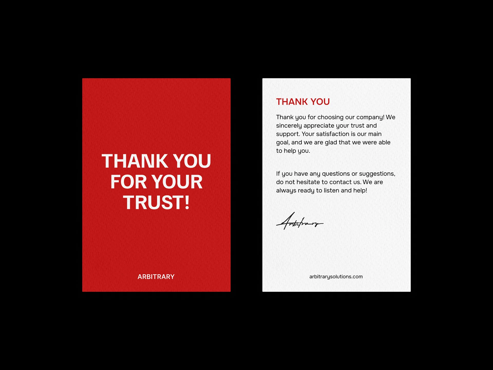 Arbitrary thank-you cards in red and white