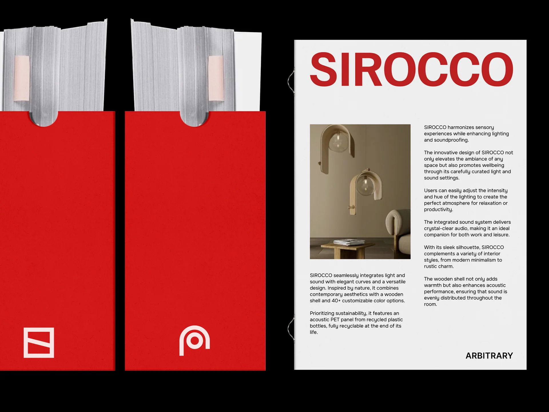 Arbitrary editorial print layouts in red, black and white