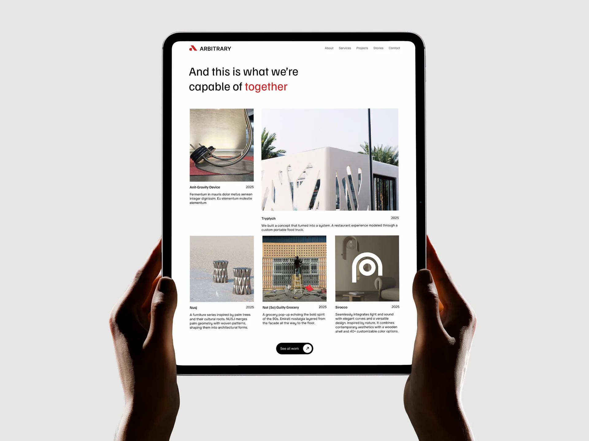 Arbitrary website displayed on a tablet